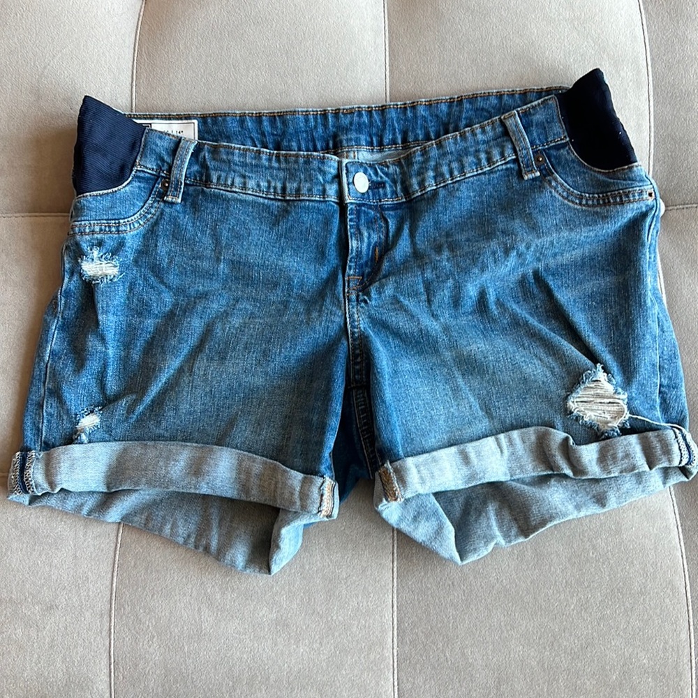GAP Blue Distressed Rolled-Hem Denim Shorts